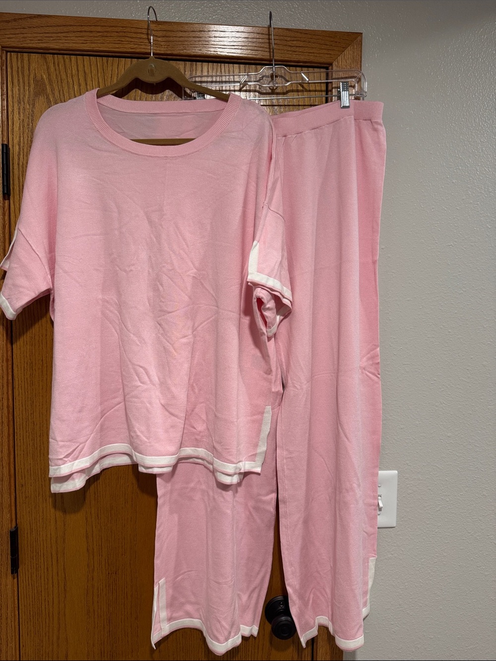 Soft Pink Two-Piece Lounge Set with White Trim - Picture 2 of 6